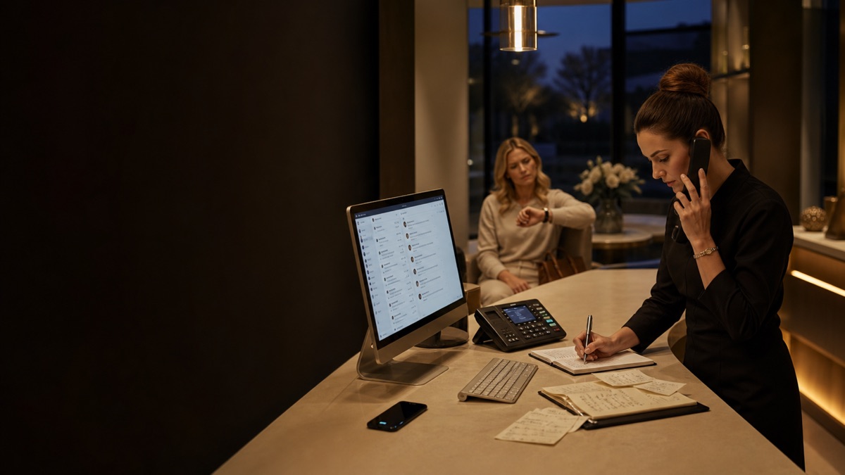 Clinic reception handling patient enquiries