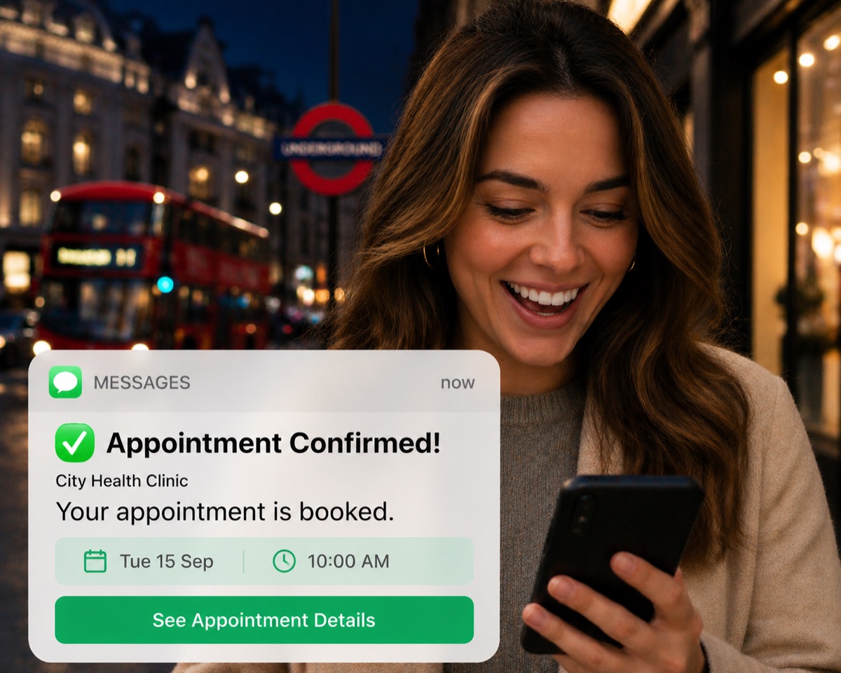 Patient receiving an instant appointment confirmation by text