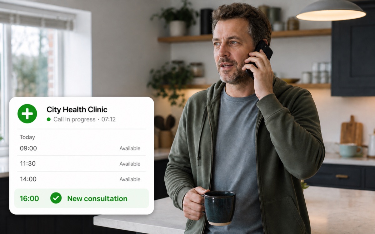 Patient on a call while the appointment appears in the clinic diary